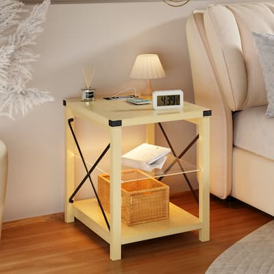 23"End Table With Light And Charging Station