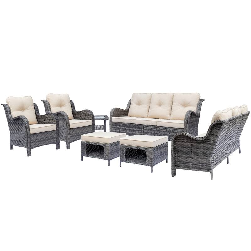 High Back Wicker Outdoor Patio Conversation Seating Sets with Cushions
