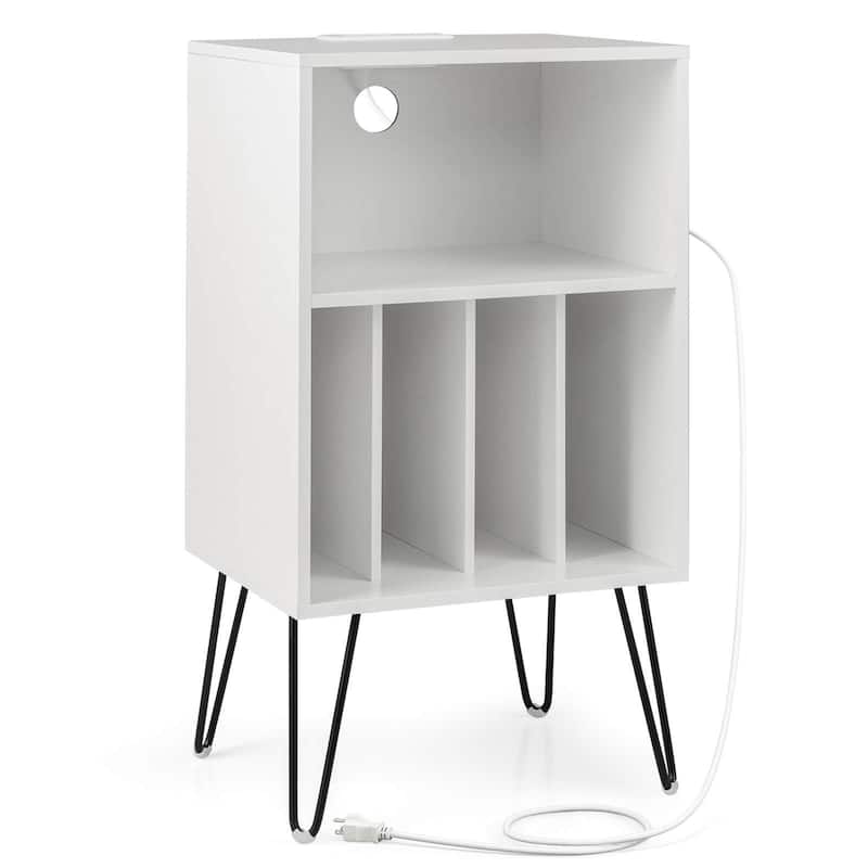Costway 3-Tier Record Player Stand with Charging Station Shelf & 4 - 21'' x 18'' x 34''