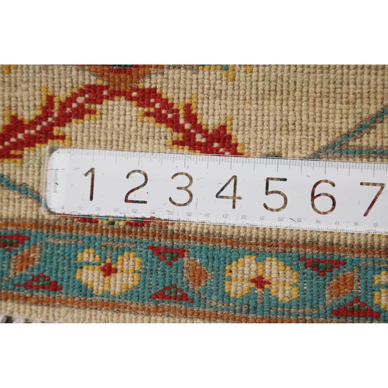 Floral Kazak Oriental Foyer Rug Hand-Knotted Beige Wool Carpet - 2'0" x 3'0"