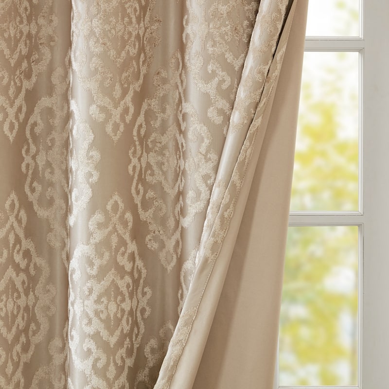 Knitted Jacquard Damask Total Blackout Grommet Top Curtain Panel