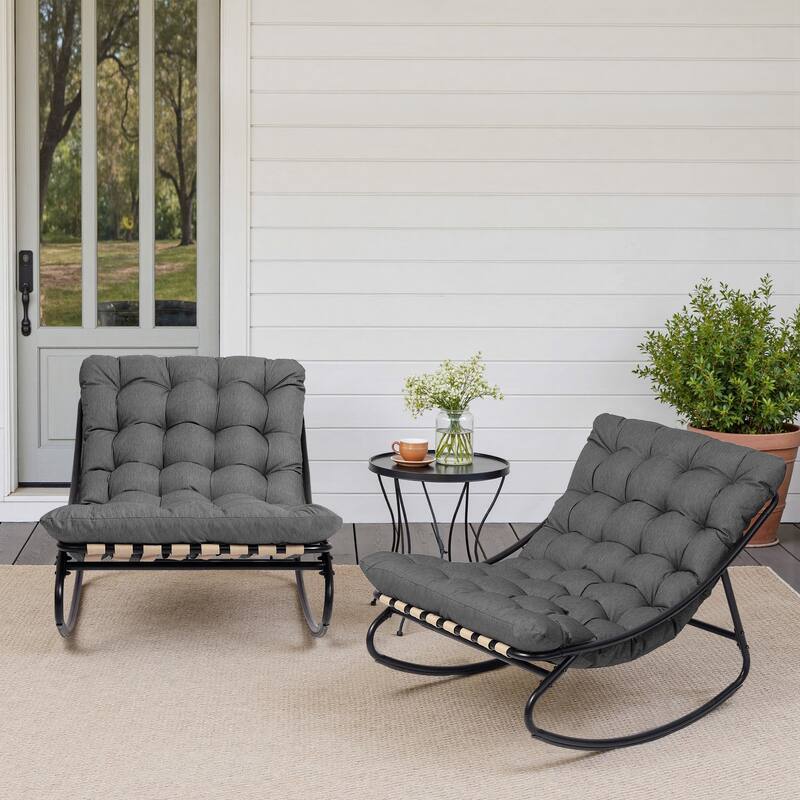 Modern Indoor Outdoor Rocking Chair with Cushion - GRAY 2 SET