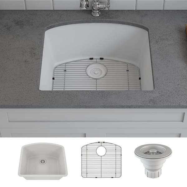 slide 2 of 10, Lexicon Platinum 2321D Quartz Composite Single Bowl Kitchen Sink Galaxy White