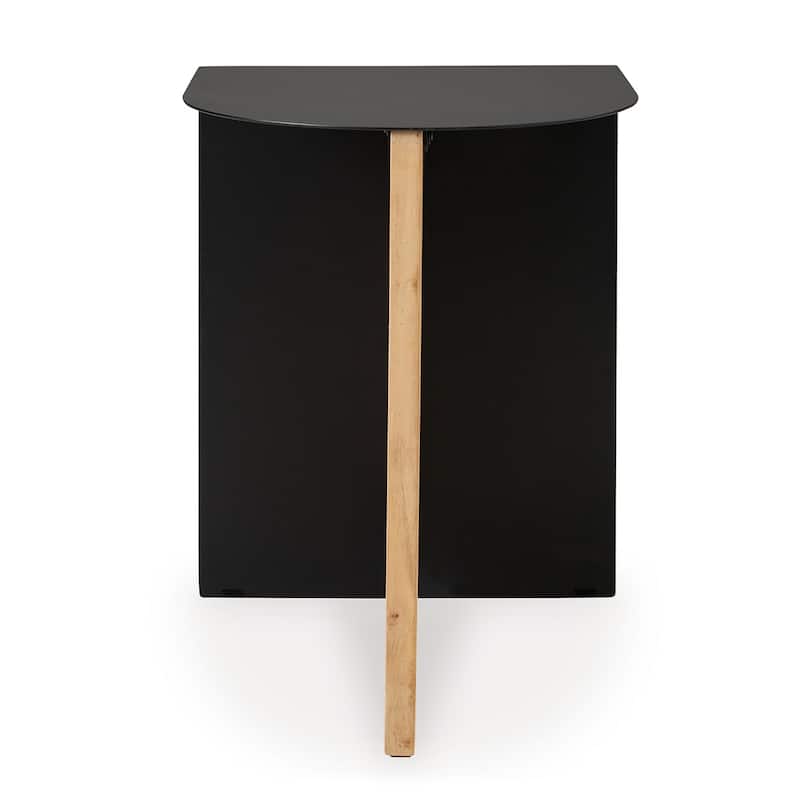 Modern Table, Metal Frame w Solid Wood Base, 16 Inch, Black and Brown