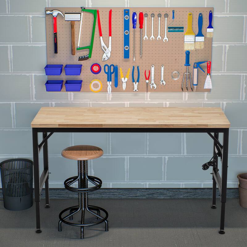 Adjustable Height Workbench, 60" Rubber Wood Top Heavy duty Workstation