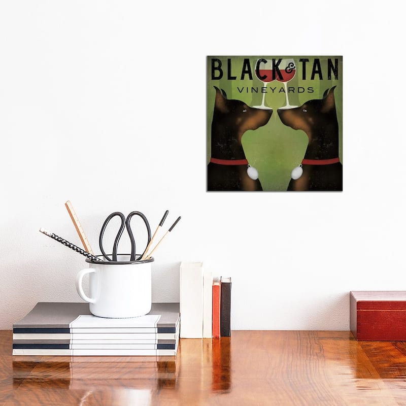 iCanvas "Black & Tan Vineyards (Doberman Pinschers)" by Ryan Fowler Canvas Print - 12x12x1.5