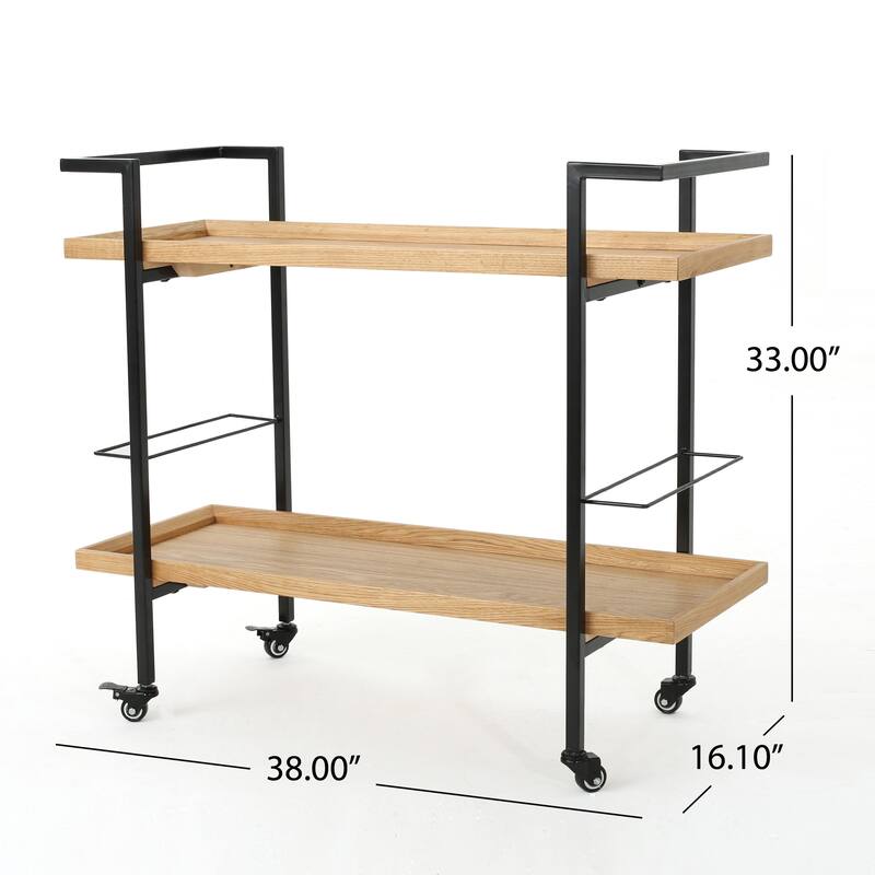 Roomfitters Modern Industrial Bar Cart with Rolling Casters and Wine Bottle Holders, Natural