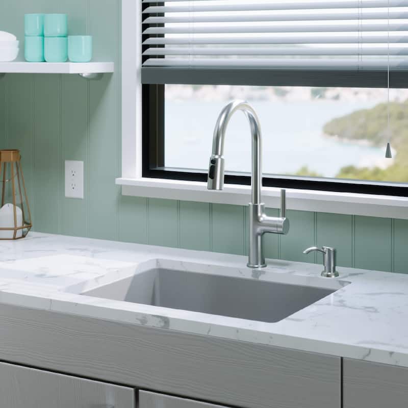 Karran Undermount 24.38 in Single Bowl Quartz Kitchen Sink Kit