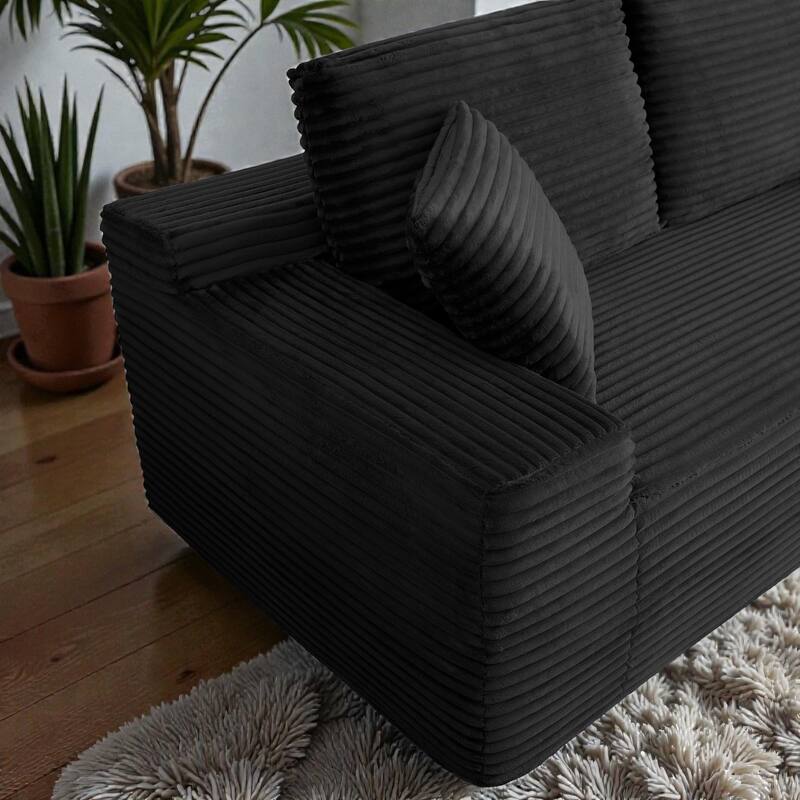 125" L Shaped Sectional Sofa with 2 Ottomans, Cloud Corduroy Couch with Deep Seat, Cup Holders and USB Ports