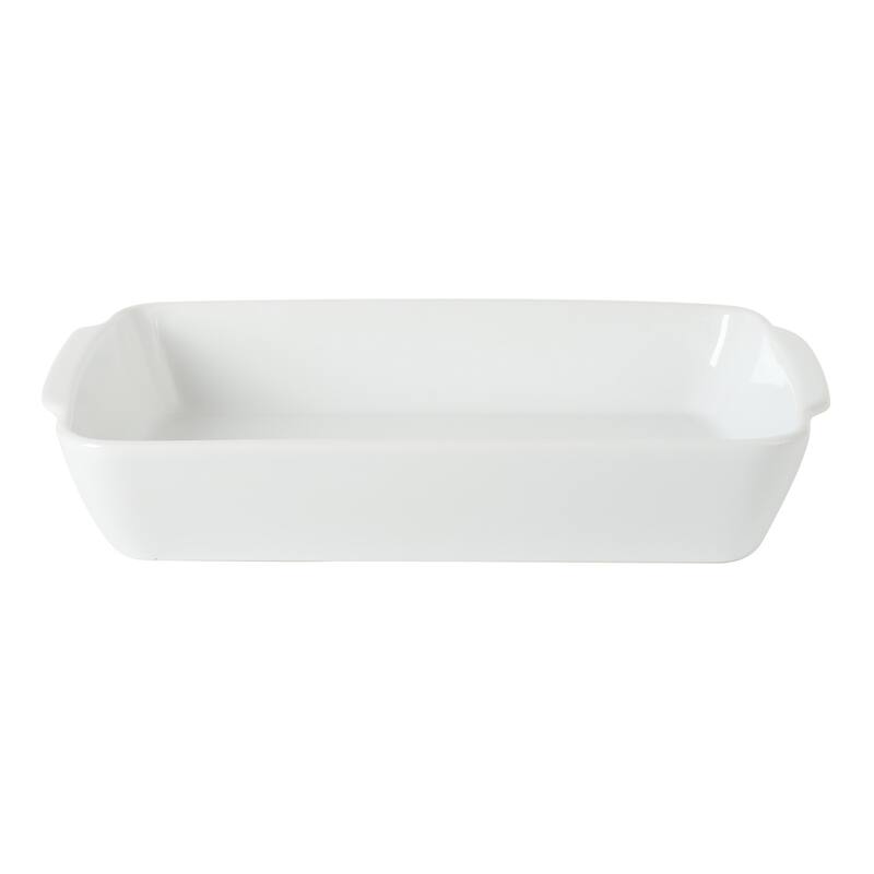 Gibson Home Gracious Dining 2.6Qt with Lid or 2.5Qt White Stoneware Baking Dish with Multi-Purpose Lid - Rectangular