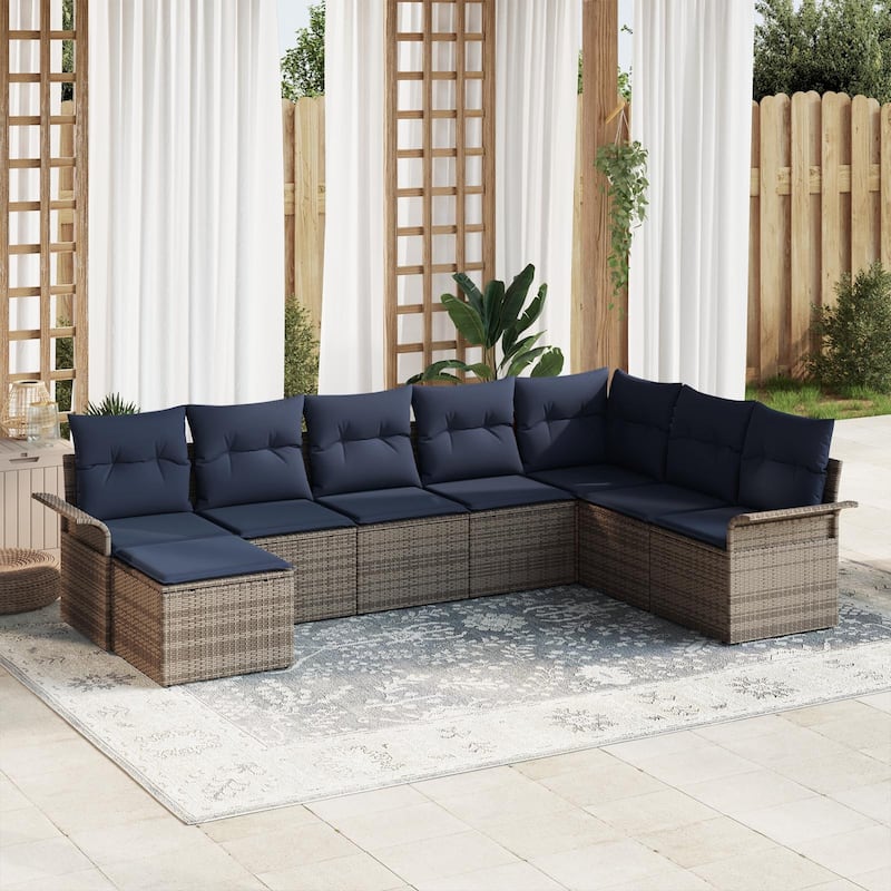 vidaXL 8/9 Garden Sofa Set with Cushions Black/Brown/Grey Poly Rattan - 117.1 x 73.8 x 27.2 - Grey without table