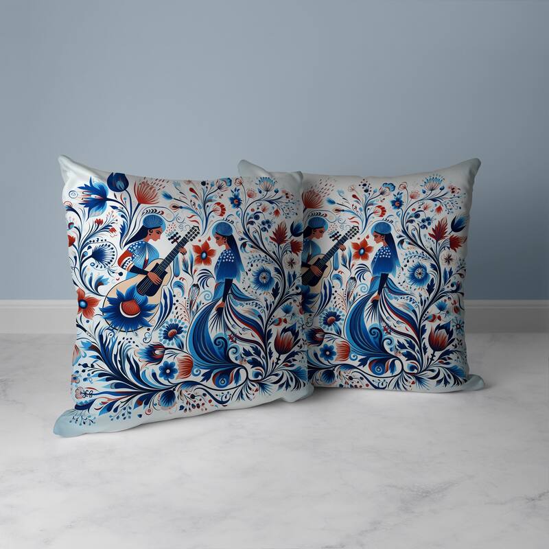 Musical Farry Faux Suede Reversible Throw Pillow White and Blue