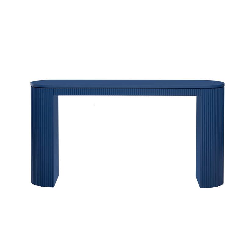 59.2" Curved Console Table with Unique Vertical Stripe Design, Wooden Hallway Table Extra Long Accent Entryway Sofa Table - Navy