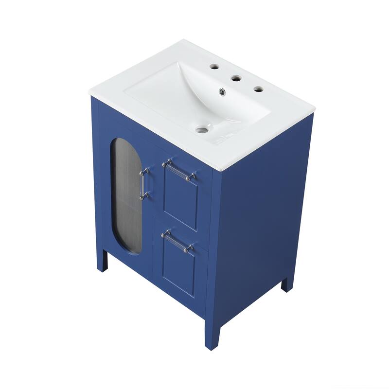 24" Bathroom Vanity with Sink, Bathroom Vanity Cabinet with Two Drawers and Door, Adjustable Shelf, Solid Wood and MDF