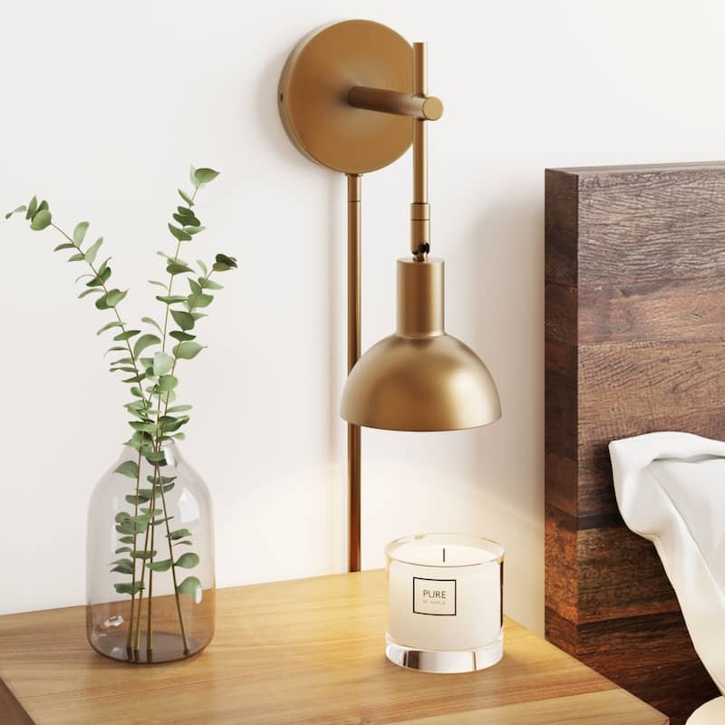 Nathan James Tamlin Wall Mounted Armed Sconce 1-Light Fixture with Plugin and On/Off Switch - Brass