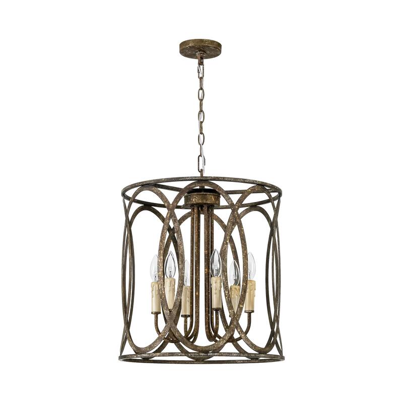 4-light Retro Bronze Rusted Finish Drum/Cylinder Frame Design Chandelier For Use in Kitchen Island, Dining Rooms