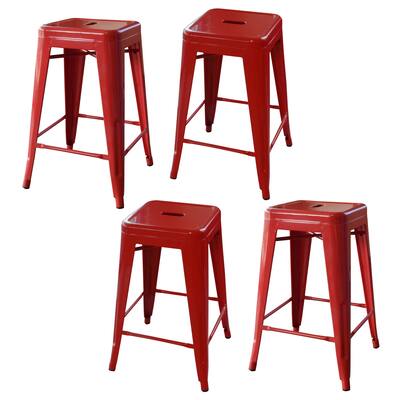 Loft Red 24 Inch Metal Counter Stool - 4 Piece