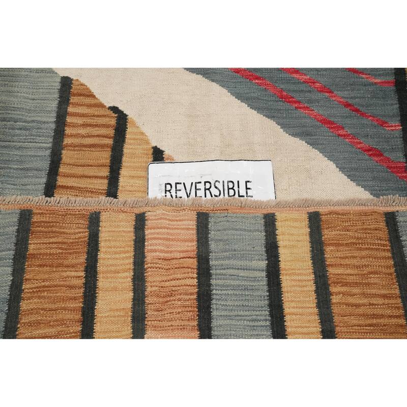 Hand Woven Oriental 100% Wool Carpet Southwestern Modern Brown Kilim Area Rug - 8' 1'' X 5' 0''