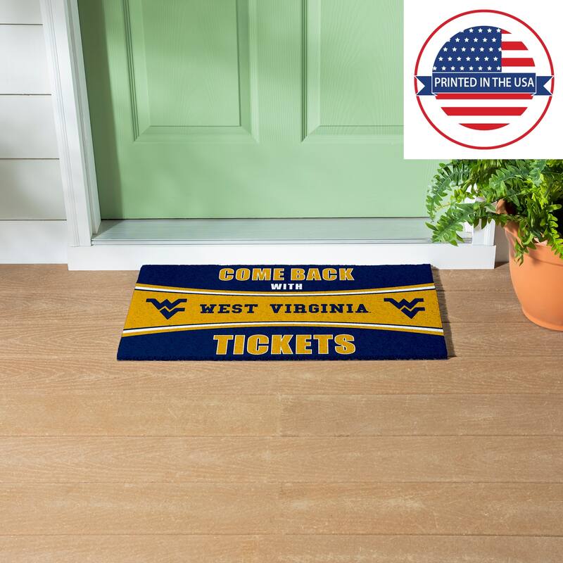 West Virginia University 28 in. x 16 in. PVC "Come Back With Tickets" Trapper Door Mat