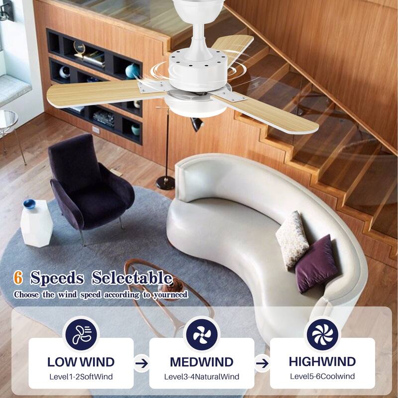 Modern Farmhouse Large Ceiling Fan with Integrated Light and Remote, Ceiling Fan with Timer and 6-speed Wind