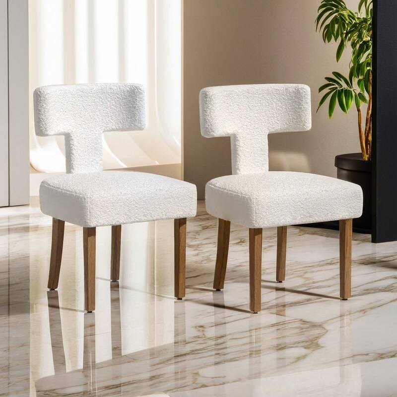 Dining Chairs Boucle Fabric Lamb Upholstered T-Shape (Set of 2)