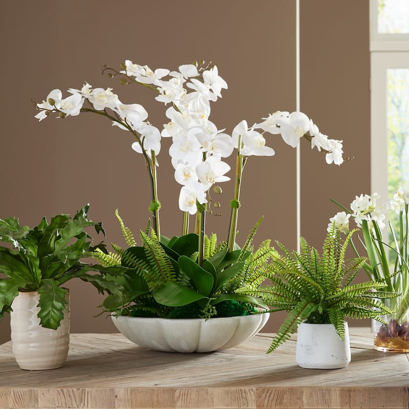 Orchid Artificial Floral Arrangements with Bowl - 36" - White and Green