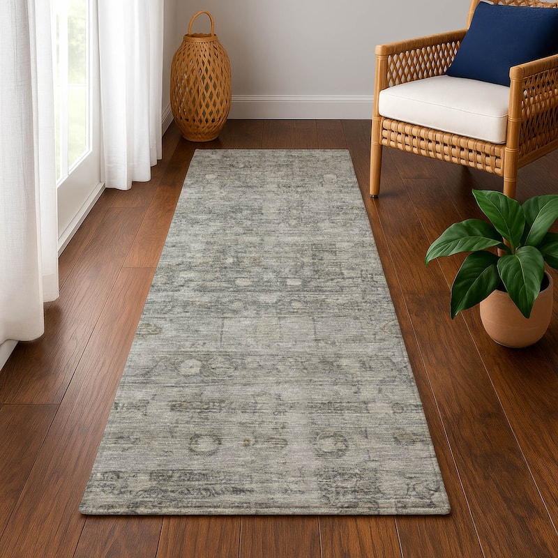 Premium Washable Super Soft Vintage Traditional Mayfield Rug - Pewter - 2'3" x 7'6"