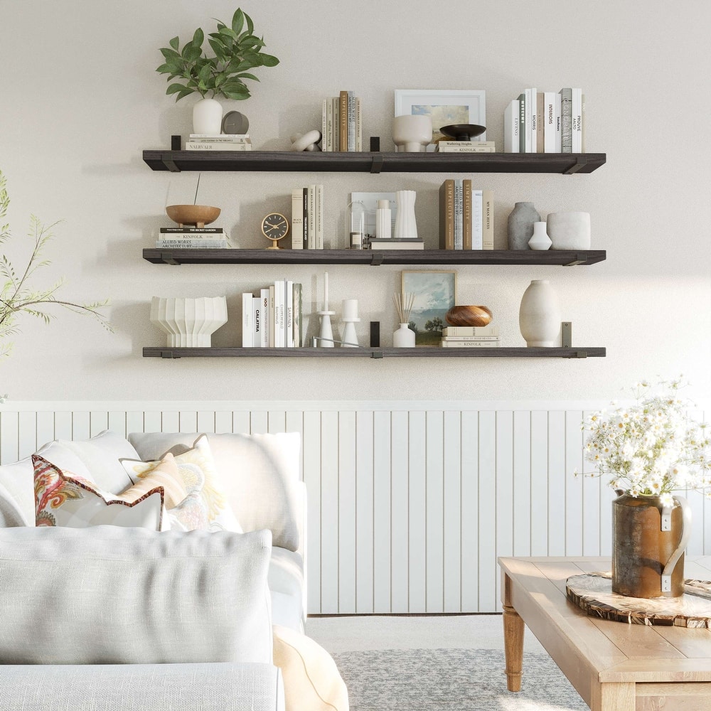 Wallniture Forte Wood Board 72" Long, 9.25'' Deep, 1.5" Thick, Floating Bookshelf for Wall, Hanging Shelf Living Room Decor, 1Pc