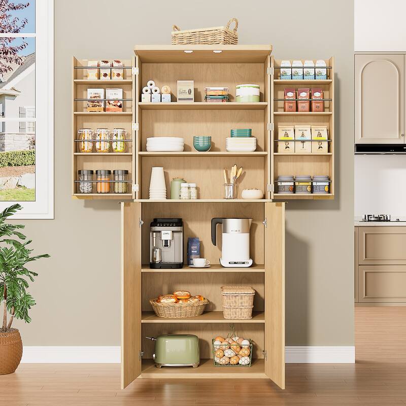 GDF Studio - Avalon Modern Fluted Tall Kitchen Pantry Cabinet with Six Shelves