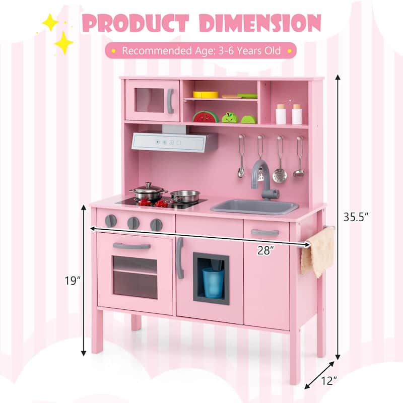 Kids Kitchen Playset Wooden Pretend Play Toy Kitchen Set