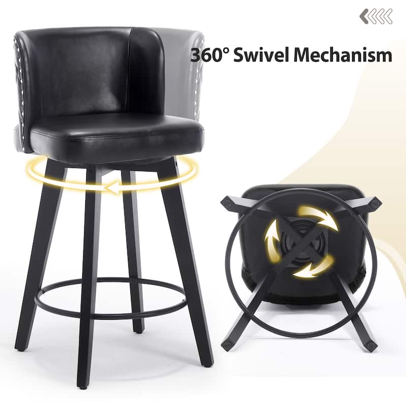 27.5" Faux Leather Upholstered Swivel Counter Height Bar Stool with Wooden Frame, Set of 1/2/3/4