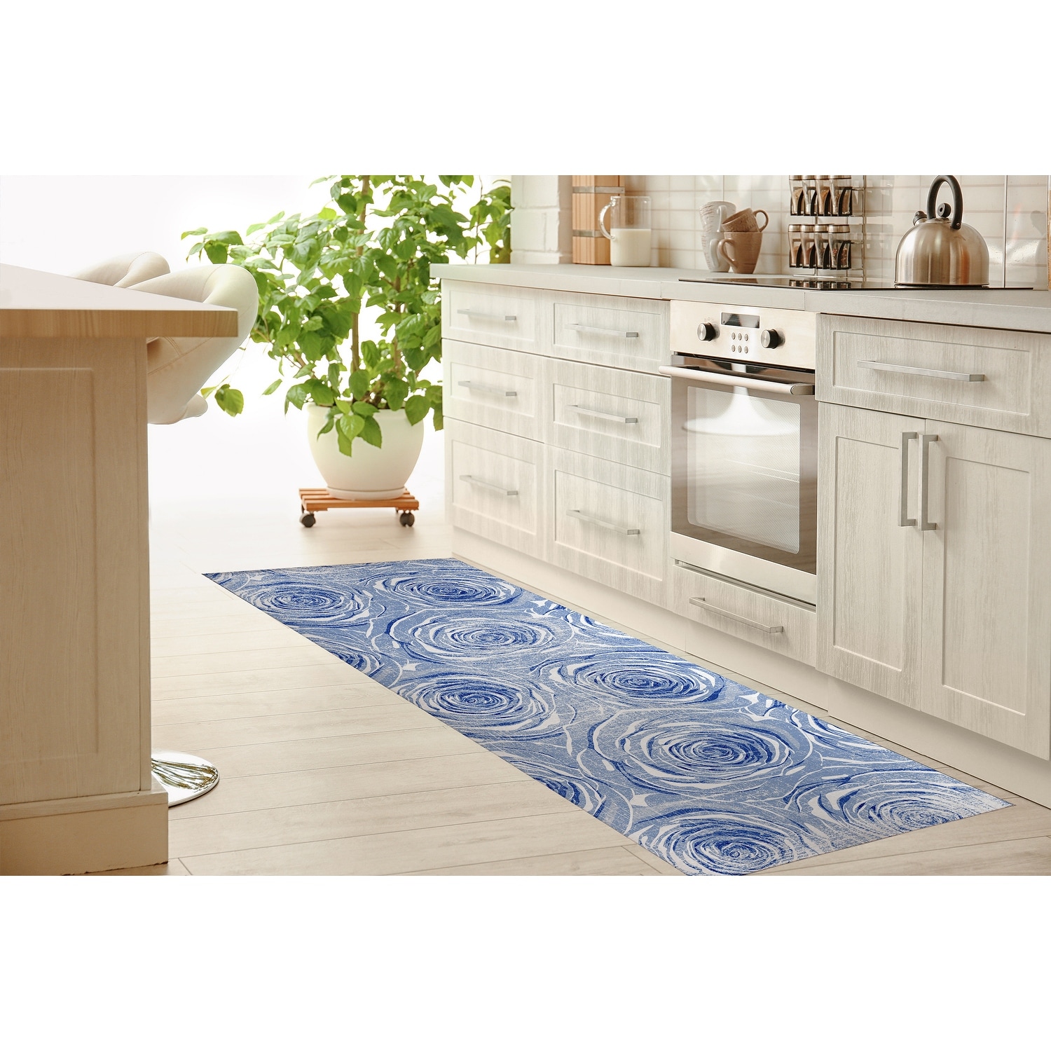 BED OF ROSES BLUE FLAT DESTRESSED Indoor Floor Mat By Kavka