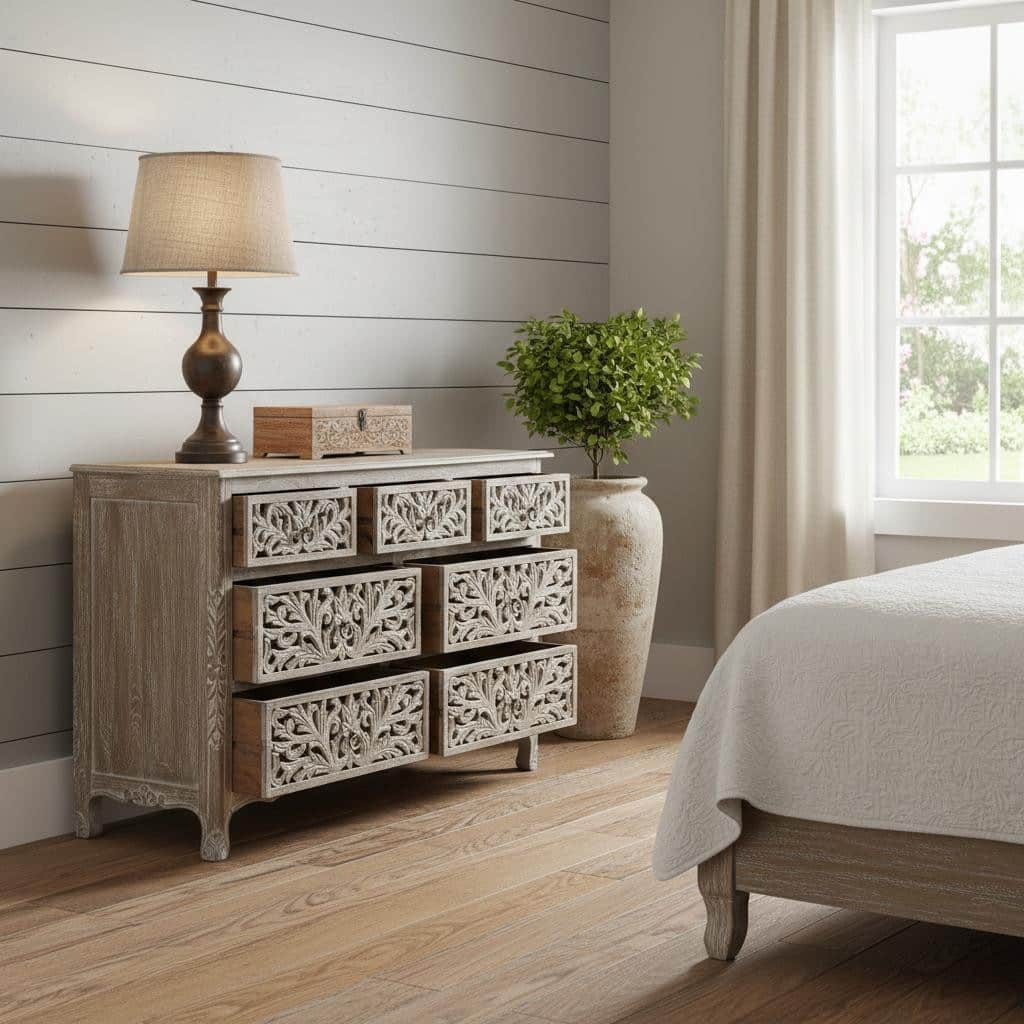 HomeRoots 57" Gray Solid Wood Seven Drawer Dresser