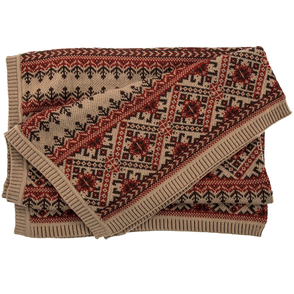 Hiend Accents Fair Isle Knit Throw Blanket, 50" x 60", Rustic Red, 1PC