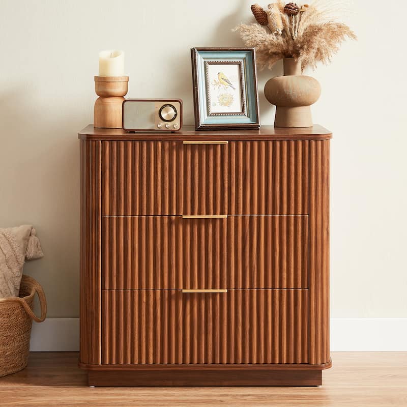 3 Drawers Drasser 2pcs, 27.6'' Wide Modern Chest Of Drawers Curved Wave Design,Nightstand,Wood Drawer Organizer