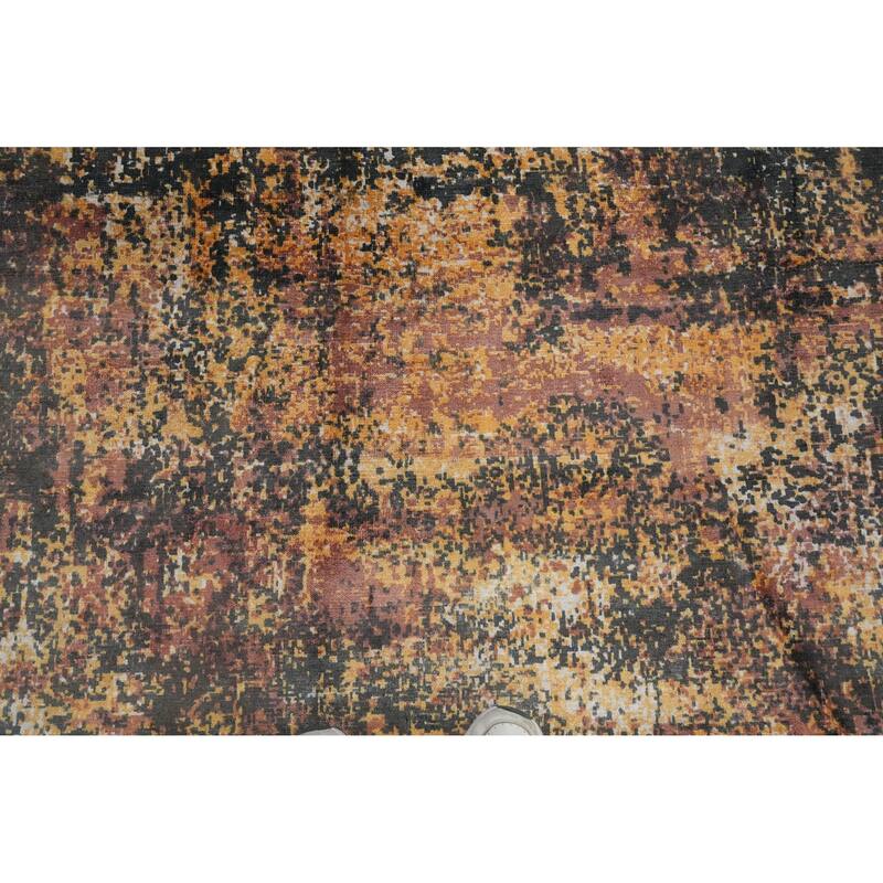 Hand Knotted Oriental Viscose Silk Carpet Modern Abstract Oranges & Rust Abstract Area Rug - 9' 7'' X 6' 9''
