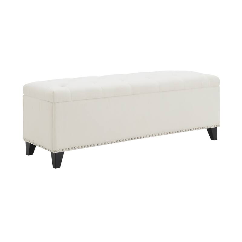 47.5" Storage Ottoman, Storage Bench with Safety Close Hinge, Linen Button-Tufted Ottoman for Living Room