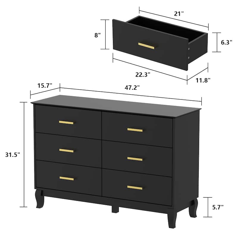 FUFU&GAGA 47.2''W 6 Drawer Double Dresser Drawer Storage Chest Lacquer