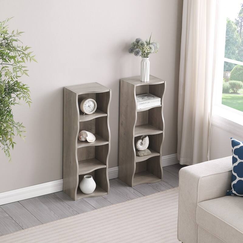 Wavy Border 8-Tier Adjustle Shelf - Modular Ultra-Thin Bookcase for Home Office & Display