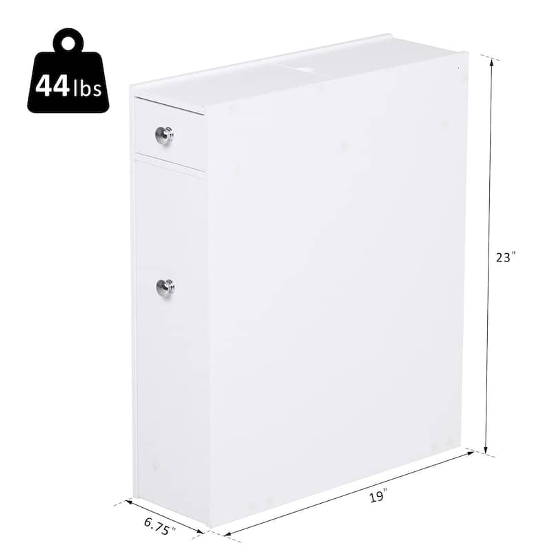 HOMCOM Bathroom Floor Organizer Free Standing Space Saving Narrow Storage Cabinet Bath Toilet Paper Holder with Drawers White