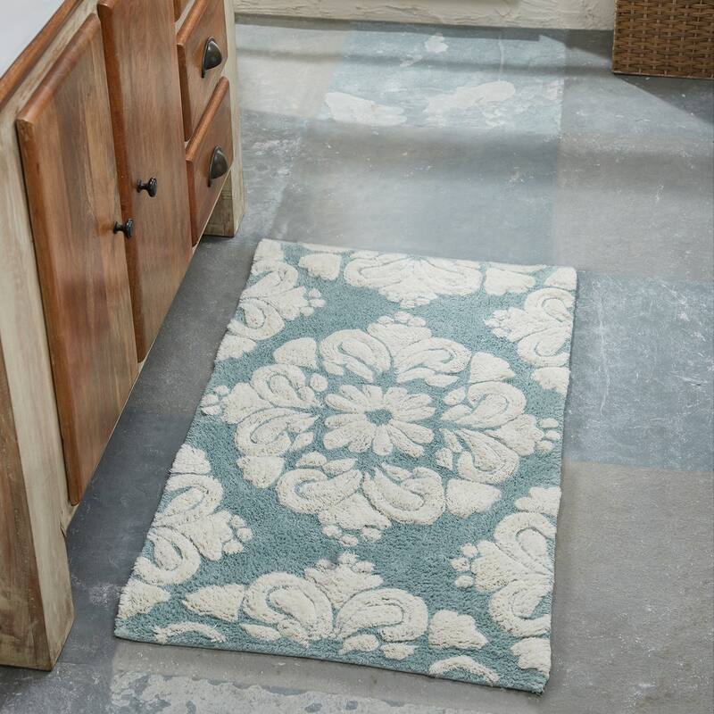 Better Trends Medallion Collection 100% Cotton 2-Pc Set Bathroom Rugs-Soft & Super Absorbent, Non-Skid Latex, Machine Washable
