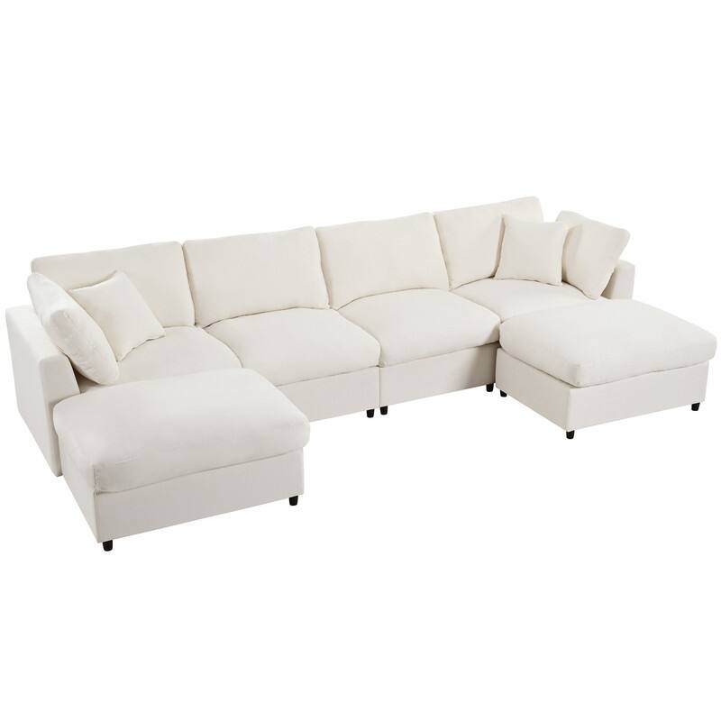 U-Shaped 6-Piece Sectional Sofa with Movable Ottomans Modular Design Soft Chenille Fabric for Versatile Seating
