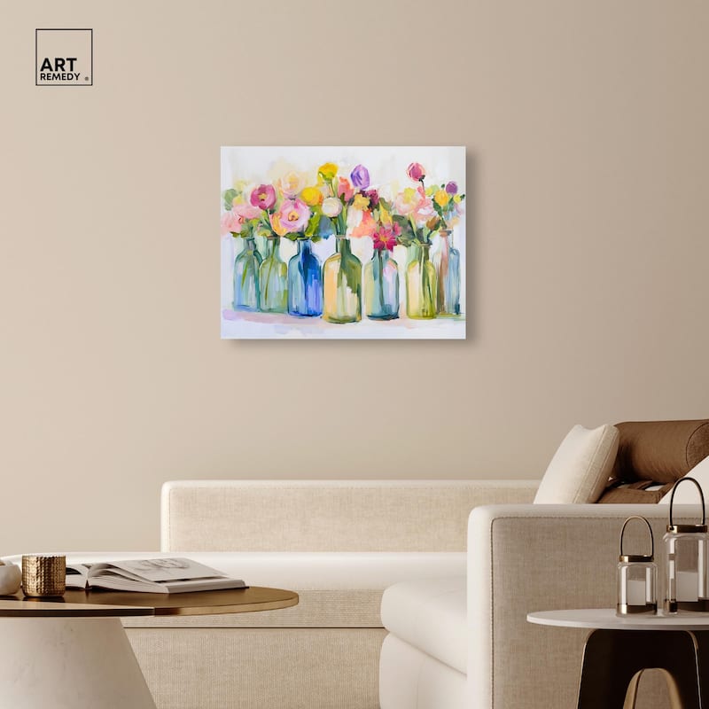 Bottles and Blooms Canvas by Art Remedy, Gallery Wrapped