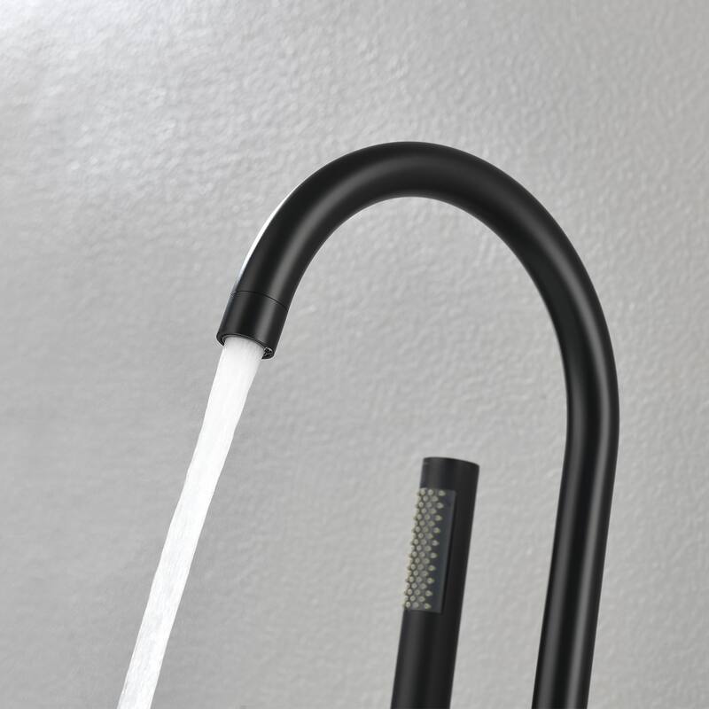 Single Handle Floor Mounted Gooseneck Freestanding Tub Filler - Matte Black