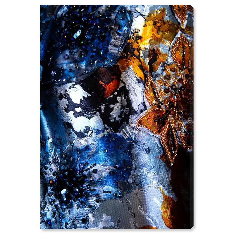 Wynwood Studio Canvas Fashion Mark Zunino - Amber Florals and Saphire Tides Blue and Amber Modern Wall Art Canvas Print