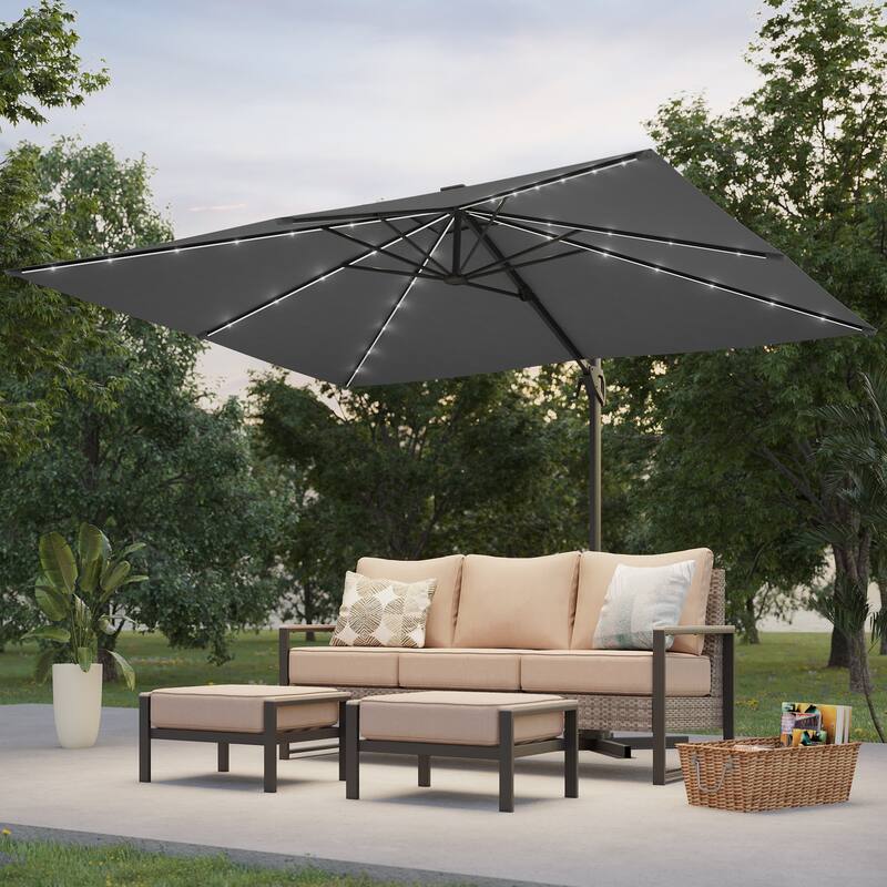 BONOSUKI Solar-powered 10x8ft Cantilever Patio Umbrella, Ultimate Outdoor Comfort with 360° Rotation and Canopy Angle Adjustment - Charcoal Gray