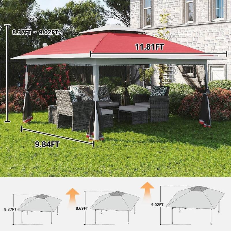 12x12 Ft Pop Up Gazebo Canopy Tent for Backyard Patio Garden with 4 Sand Bags - N/A
