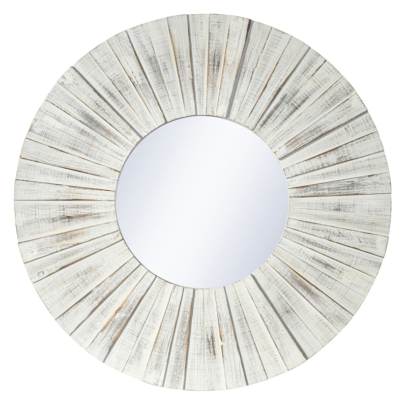 Natural Wood - Modern Farmhouse Wood Mirror - Distressed White Finish - Distressed White, Clear