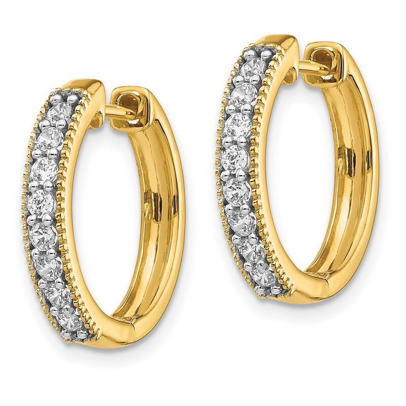Curata 14k Yellow Gold Diamond Milgrain Hoop Earrings - 16x17mm Wide 3mm Thick