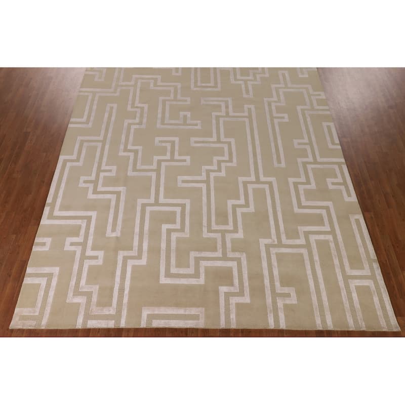 Geometric Modern Large Area Rug Hand-Knotted Wool Carpet - 10'0" x 13'7"